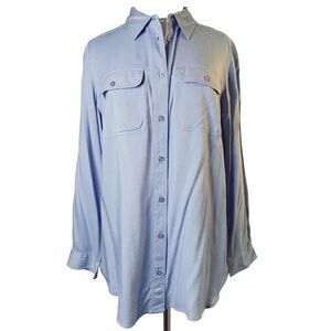 Woman Within Generously Sized Blue Rayon LS Button Front Shirt Blouse 14/16M NEW